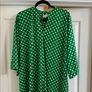 Vintage 1960 Halston Heritage Green and White Polka Dot House Dress